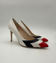 Load image into Gallery viewer,  Air Force thunderbird inspired red white and blue pumps.
