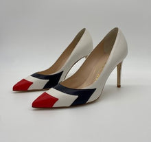 Load image into Gallery viewer, Lead solo air force thunderbird inspired red white and blue pumps.

