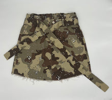 Load image into Gallery viewer, Gulf camouflage distressed skirt with paper bag waist.
